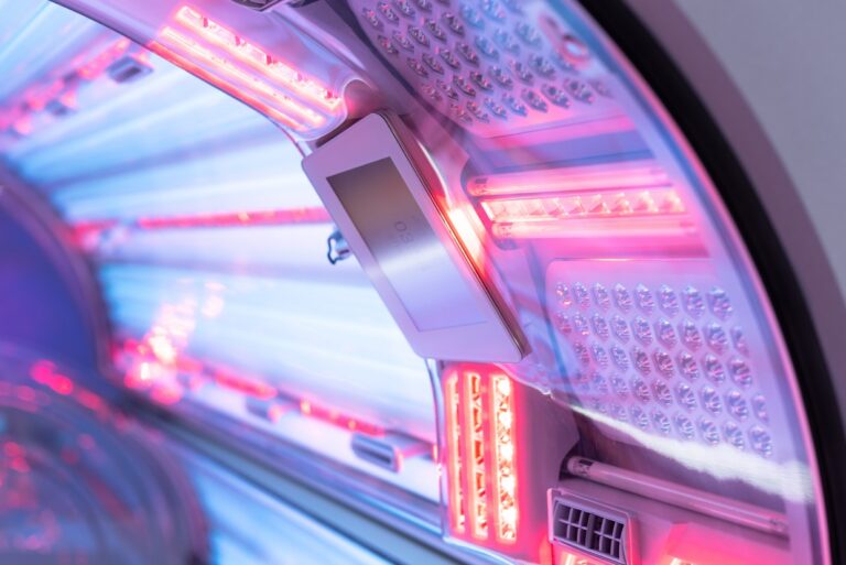 interior view of Ergoline tanning bed with LED lighting panels